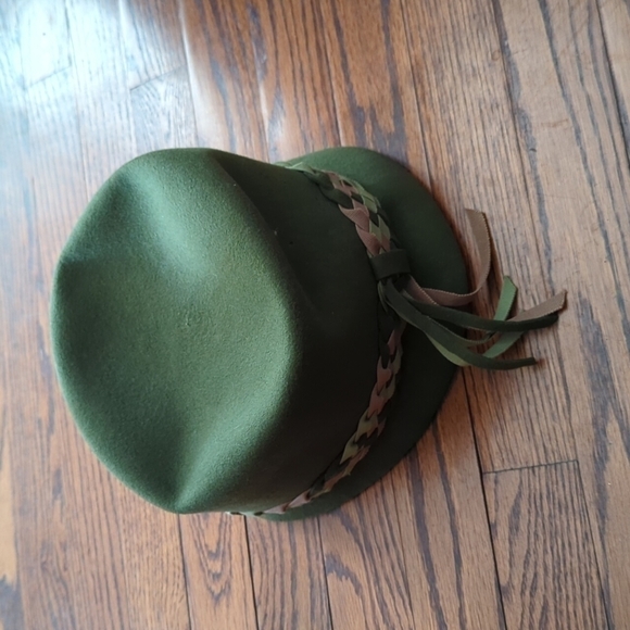 Vtg 60s Hat Doris Designed   avocado green Stovepipe unique festival indie wool - Picture 2 of 6